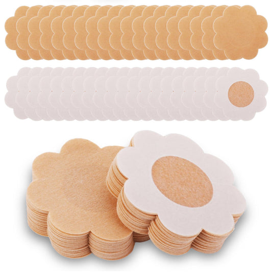 Sibba 100 PCS Nipple Covers Pasties Coverage Bras Cute No Bra Lift Up Small Thin Stickers Breast Petals Tape Coverings Patch Sticky Reusable Pasty Skin Lingerie Pads Women Beige
