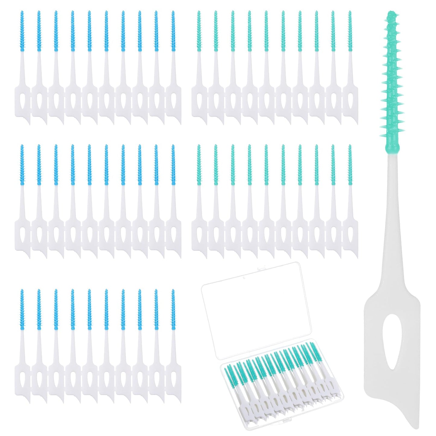 320 Pieces/8 Boxes Dual-Use Interdental Brushes Soft Silicone, Disposable Dental Picks, Premium Dental Floss Picks 360° Bendable Braces Brush Dental Brushes for Effective Teeth Cleaning(Green+Blue)