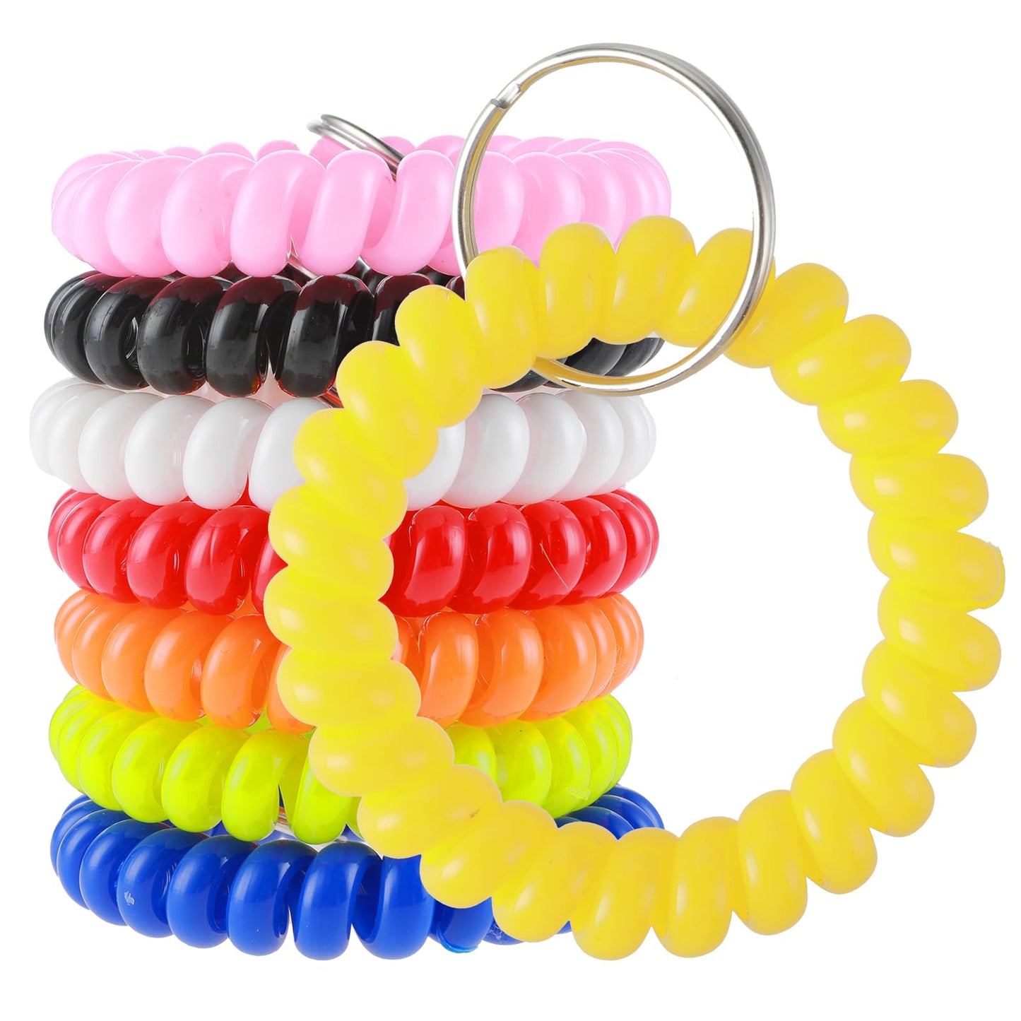 Sibba Key Chain Wristlet Bracelet Spa Sauna Accessories 8 PCS Keychain Rings Spiral Stretchy Plastic Coil Wrist Wristband Set Small Lanyard Shrinky Kit Colored Spring Car Chains Keys Holder