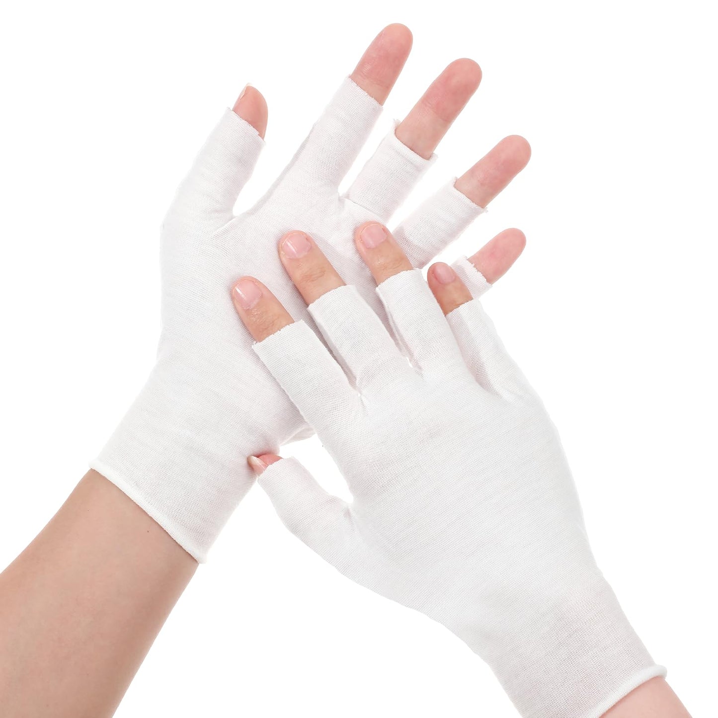 YBEATY 6 Pairs White Cotton Moisturizing Gloves Soft Fingerless Breathable Work Glove Liners Touchscreen-Friendly Cut 5 Fingertips Comfortable for Women Eczema Dry Hands Sleeping Overnight