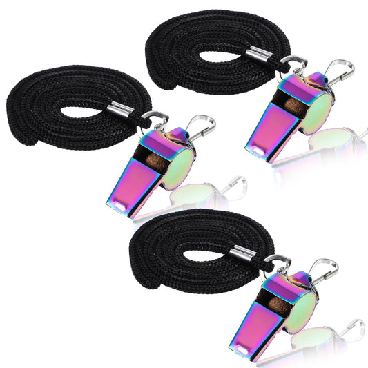 3 Pcs Coach Whistle with Lanyard Stainless Steel Metal Teacher Whistles Colorful Coach Sports Whistle Loud Crisp Sound Backpack Whistles for Referee Emergency Officials Outdoor Sports