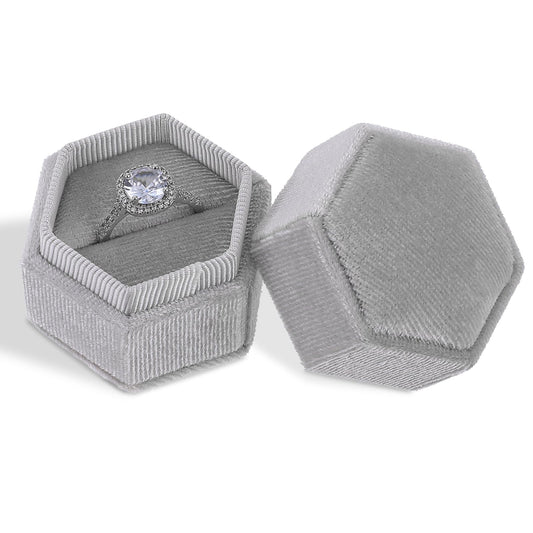 Velvet Jewelry Ring Box Engagement Ring Gift Box with Detachable Lid Wedding Day Keepsake Box Premium Gorgeous Vintage Hexagon Jewelry Display Holder for Wedding Ceremony Proposal Engagement