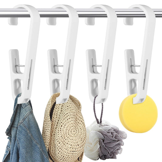 COMNICO 4Pcs Laundry Hooks with Clips for Hanging Clamps Socks Boot Bras Towels, Hanger Closet Organizer Clamps for Home Kitchen Bathroom Wardrobe Travel Outdoor (White)