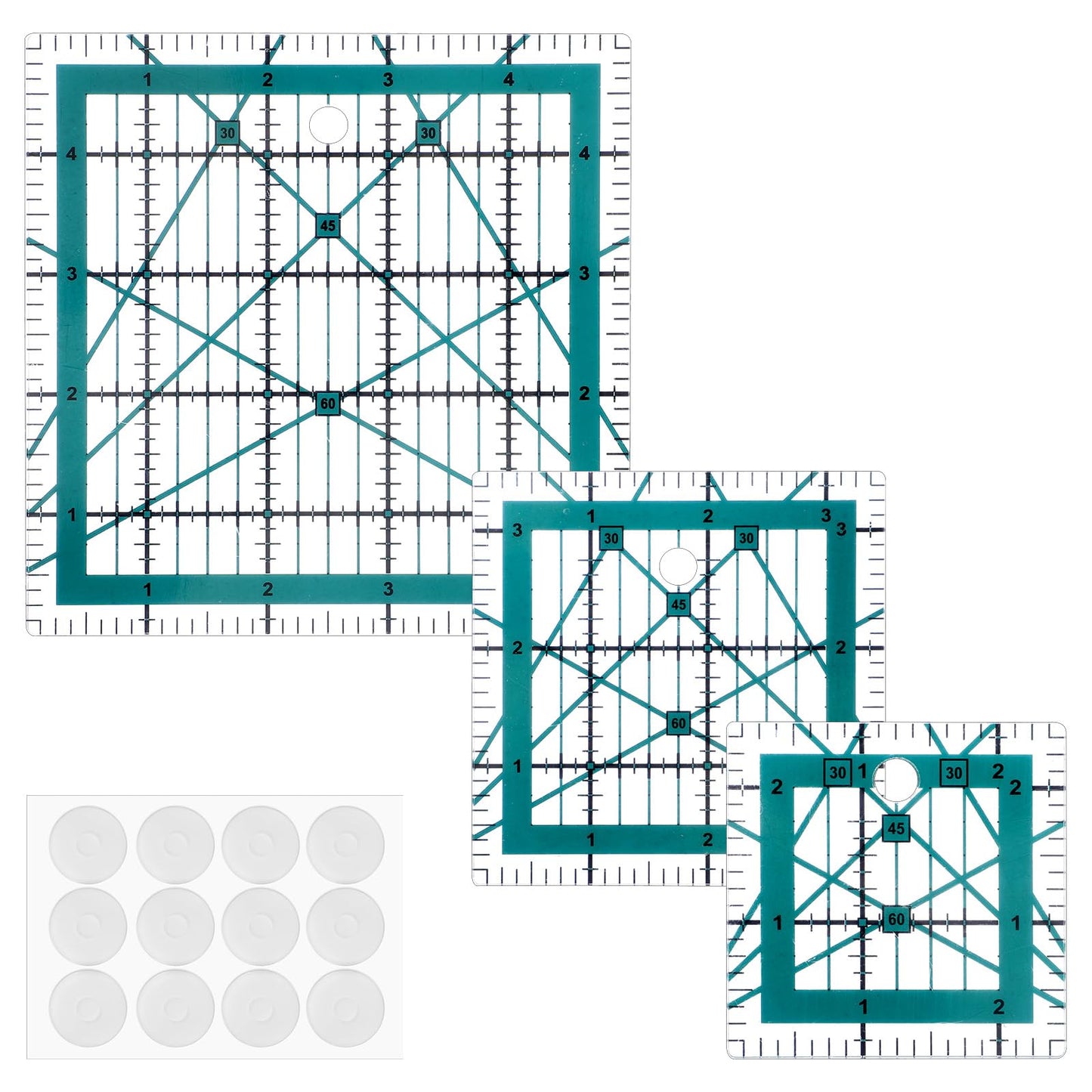 3Pcs Quilting Rulers Quilting Square Rulers Acrylic Square Ruler for Quiltings with Anti-Slip Mat Blue (2.5",3.5", 5")