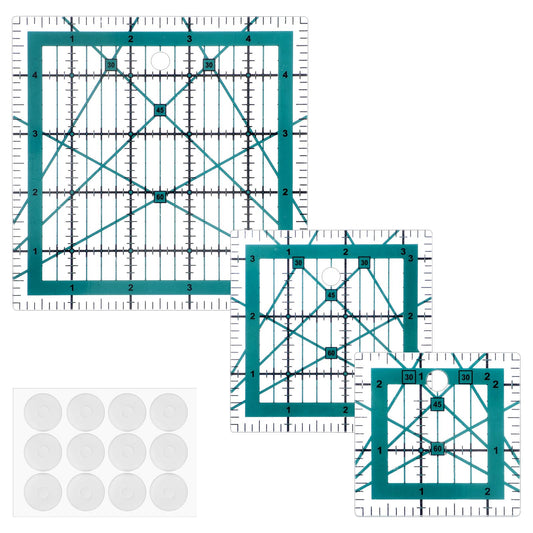 3Pcs Quilting Rulers Quilting Square Rulers Acrylic Square Ruler for Quiltings with Anti-Slip Mat Blue (2.5",3.5", 5")