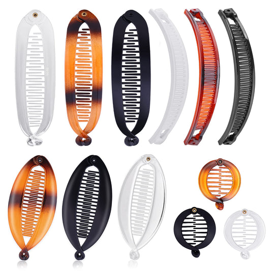 Sibba 12 Pieces Banana Hair Clips Clincher Combs Large Vintage Banana Clips Comb Fishtail Hair Clip Ponytail Holder Clips for Women Girls Thick Curly Hair