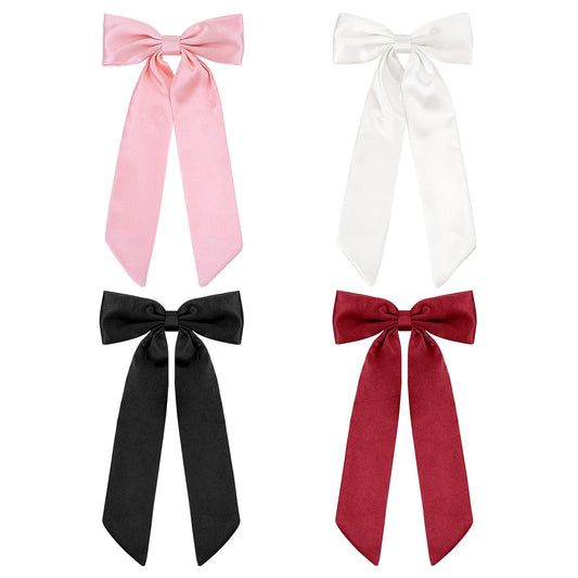 Sibba 4PCS Bow Hair Clips Silky Satin Bowknot Hair Ribbon Clip with Long Tail Elegant Hair Barrettes Hair Ties for Women French Style Headdress Decor for Girl Prom Daily Outfits Wedding Back to School