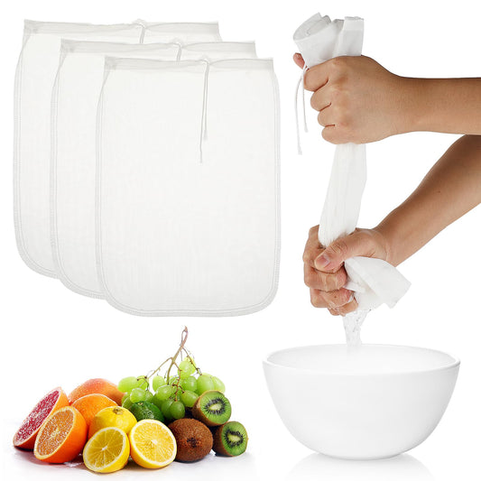 Dimeho 3 Pcs Nut Milk Bag Reusable Nylon Cheese Cloths Fine Mesh Food Strainer Multiple Application Cheesecloth Pouches Cold Brew Coffee Filter for Straining Juice Tofu Greek Yogurt Tea