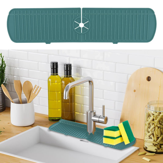 Sibba 24 Inch Multi-Purpose Sink Faucet Splash Guard Mat, Faucet Handle Drip Catcher Tray Sink Protectors, Silicone Sink Splash Catcher Mat for Kitchen, Bathroom & Countertop(Green)
