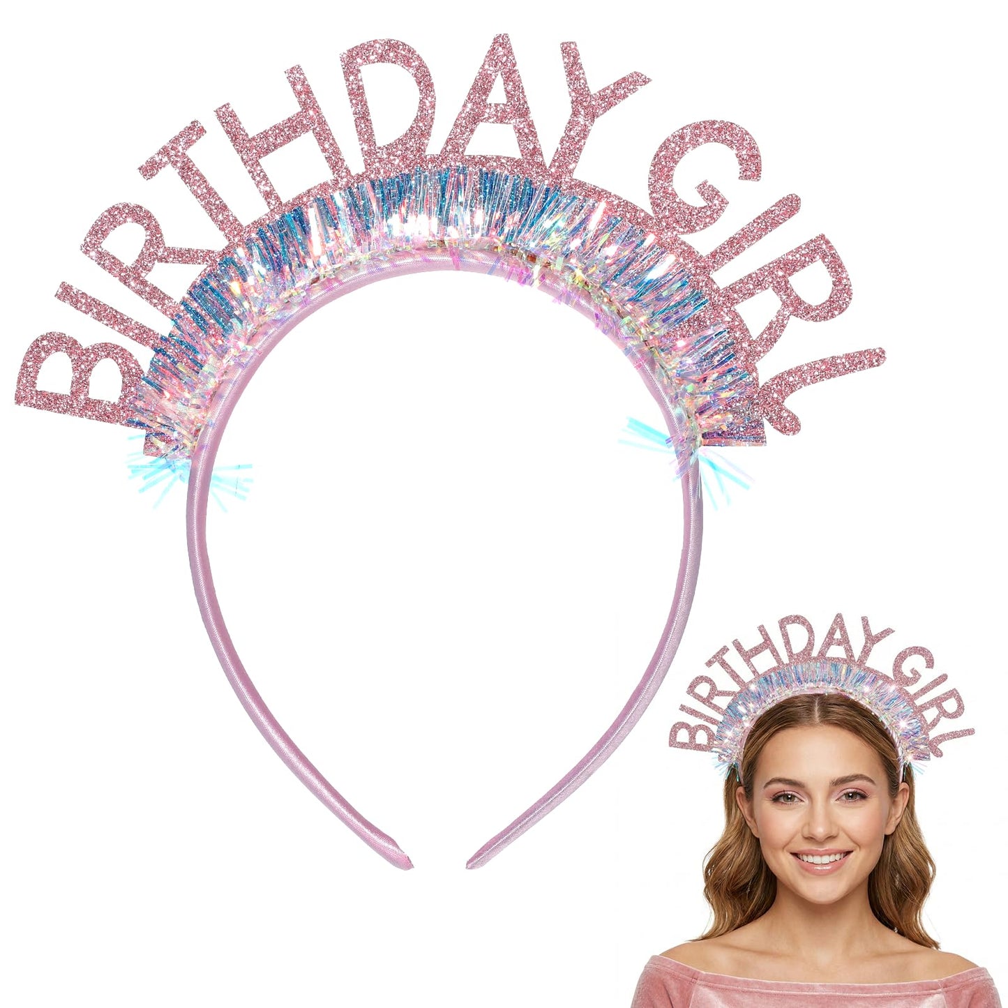 ElevateTech Birthday Headband Crown for Women Pink Glitter Letter Tiara Birthday Tiara Princess Crown Rhinestones Accessories, Pink