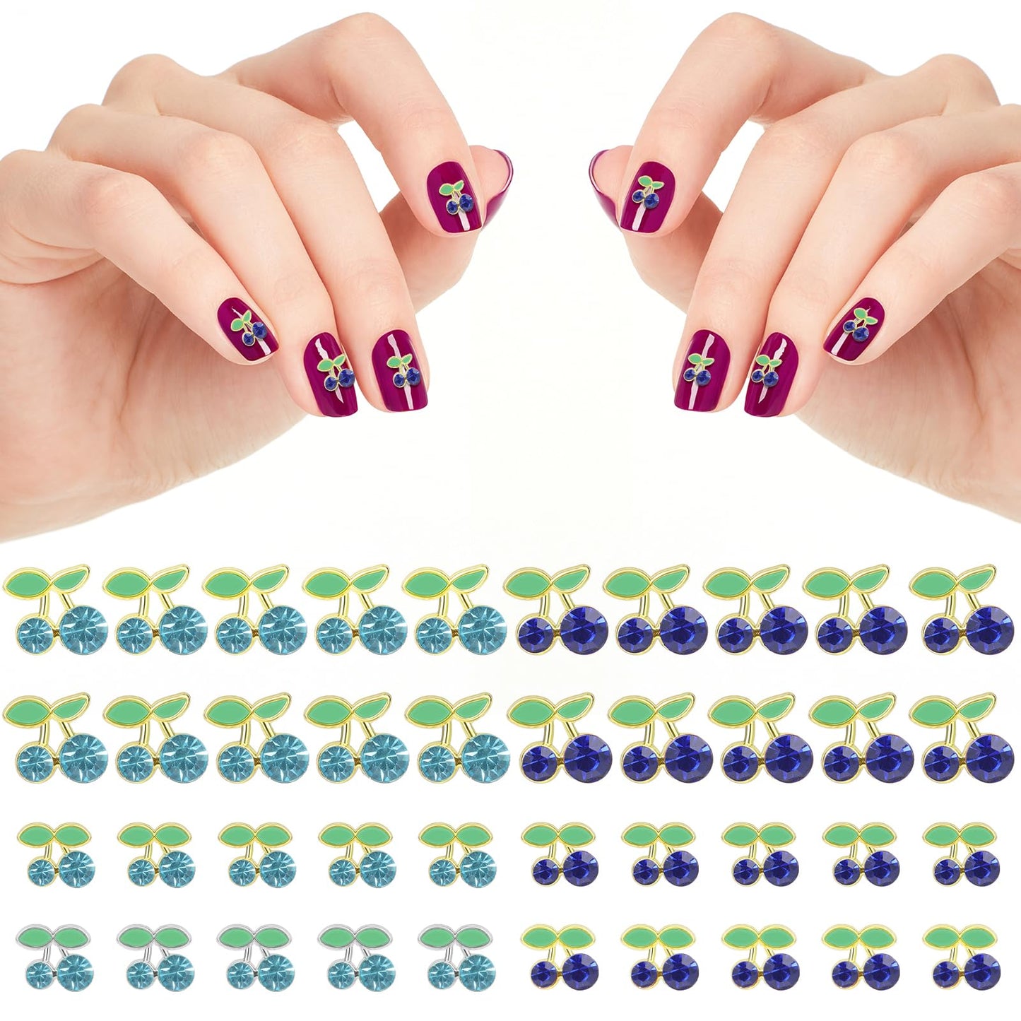 40Pcs 3D Cherry Nail Charms Rhinestones Shiny Gems Nail Accessories Jewelry Decorations Cute Fruit Nail Diamond for Women Girls Art Design DIY Manicure Craft Jewelry