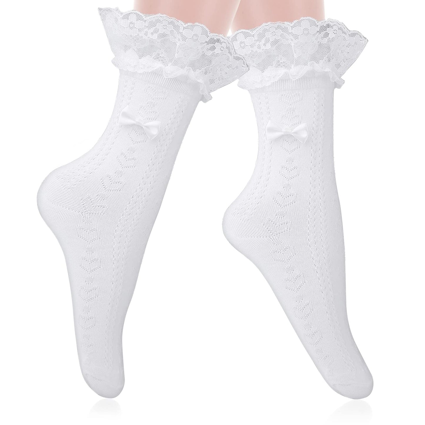 Sibba Ruffle Liners Socks 1 Pair Cute Lace Frilly Kawaii Girls Ladies Ankle Bride Dance Fairy Goth Sock High Stacked Top Dress Schoolgirl Halloween Cosplay Christmas Clothing (White)