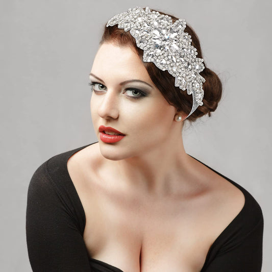 Sibba 1920s Flapper Rhinestone Headband, Vintage Gatsby Headpiece Crystal Hair Headband 20's Dress Accessories for Women Girls Costume Prom Wedding Carnival Cocktail Party Retro Style Theme Birthday