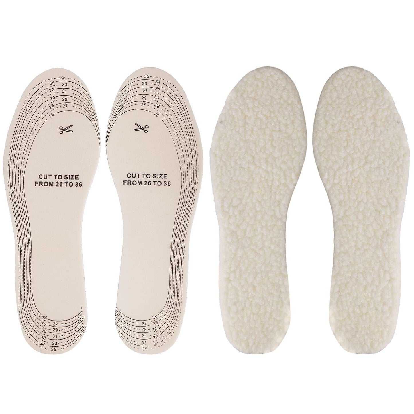 Sibba 2 Pairs Wool Winter Shoe Insoles for Cold Weather Lambswool Insoles for Kids Adults Can Cut to Size Warm Fur Inner Soles Sheepskin Shoe Inserts