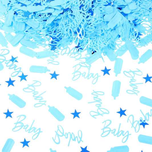 2000PCS Baby Shower Confetti Gender Reveal Party Supplies Blue Boy Shower Table Decoration Star Milk Bottle Letter Decorative Paper for Christening Birthday Scrapbooking Greeting Card Cake Gift Box