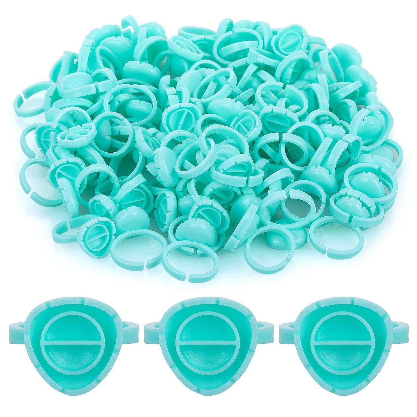 Sibba 100 Pieces Lash Glue Holder Rings Tray Storage Container Organizer Plastic Cups Volume for Eyelash Extension Fan Blooming Practice Supplies (Blue Heart Shape)