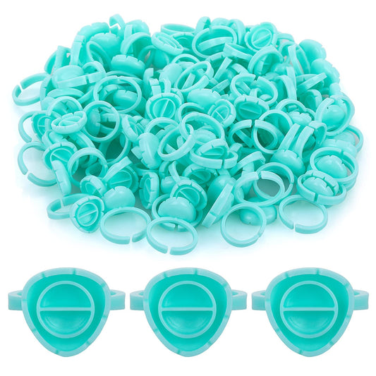 Sibba 100 Pieces Lash Glue Holder Rings Tray Storage Container Organizer Plastic Cups Volume for Eyelash Extension Fan Blooming Practice Supplies (Blue Heart Shape)