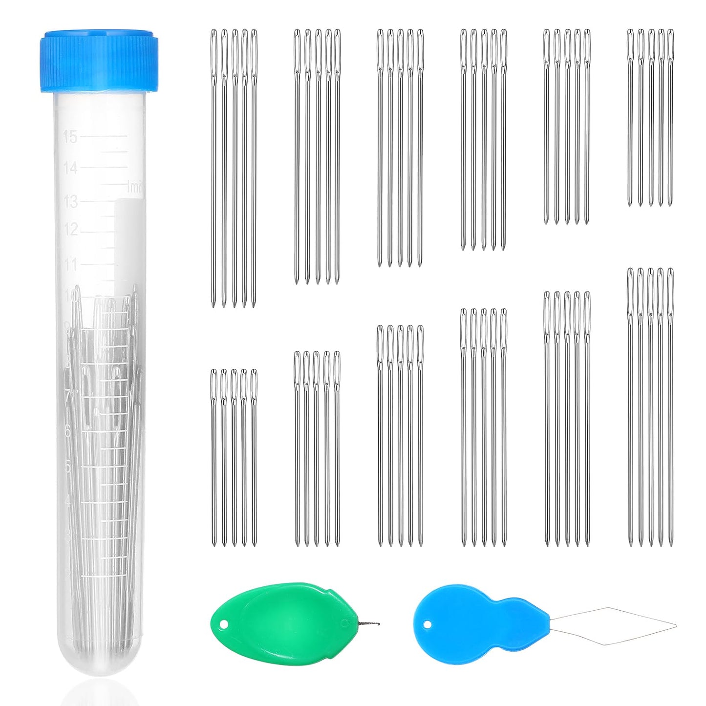 Sibba 60Pcs Hand Sewing Needles Large Eye Needles Hand Sewing Needles 6 Sizes Leather Needle Embroidery Thread Needle Quilting Sewing Notions Supplies Stainless Steel Thread Needle for Yarn Knitting