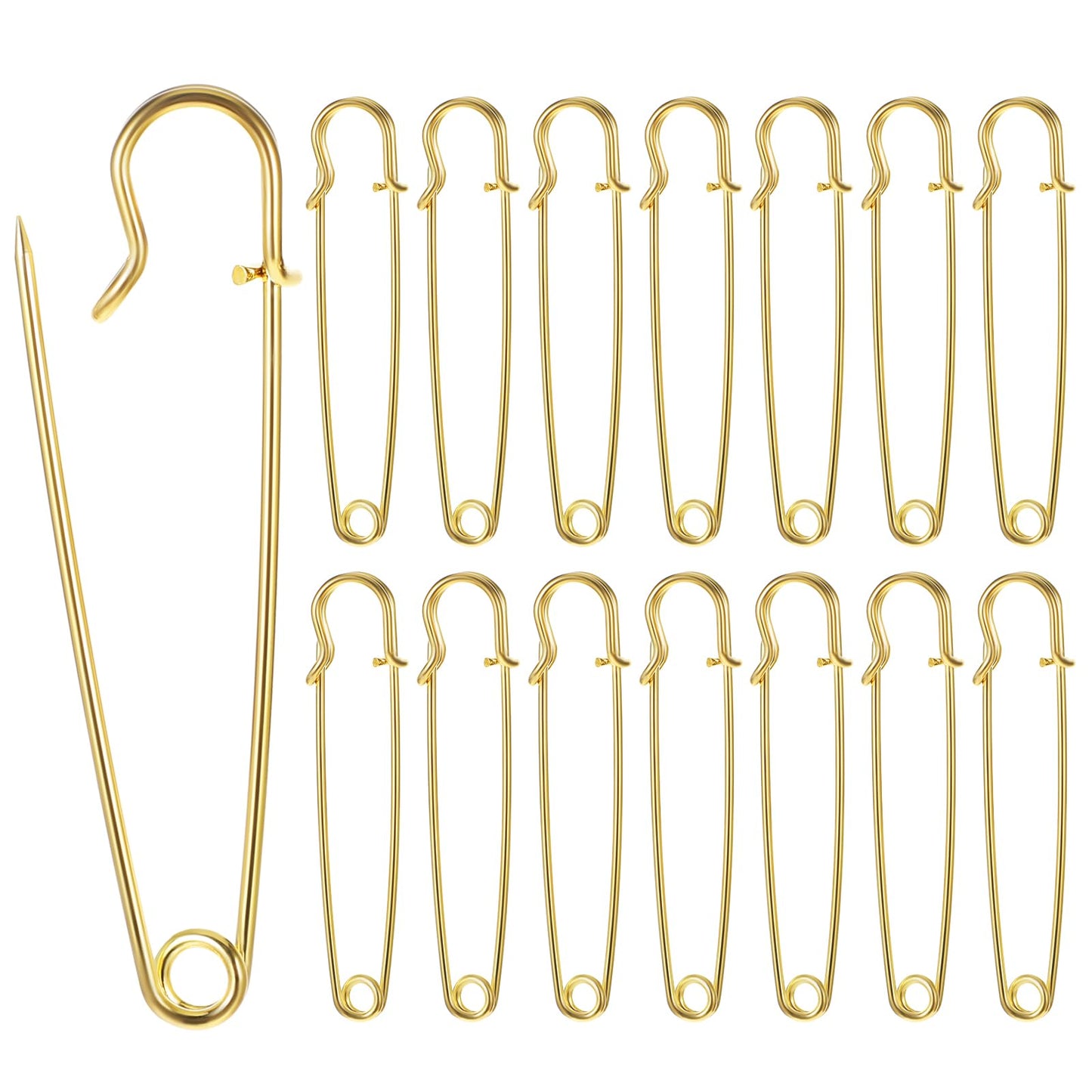 Sibba 15Pcs Large Safety Pins, 4 inches Safety Pins Heavy Duty, Blanket Safety Pins, Safety Pins for Clothes, Pins Fasteners for Leather, Crafts, Canvas, Shawls, Kilts (Gold)