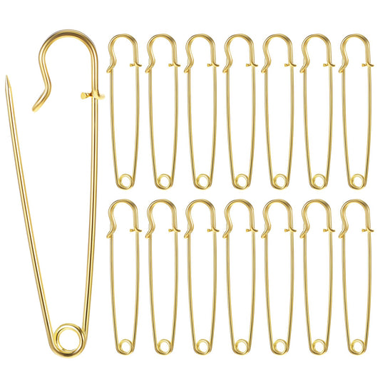 Sibba 15Pcs Large Safety Pins, 4 inches Safety Pins Heavy Duty, Blanket Safety Pins, Safety Pins for Clothes, Pins Fasteners for Leather, Crafts, Canvas, Shawls, Kilts (Gold)
