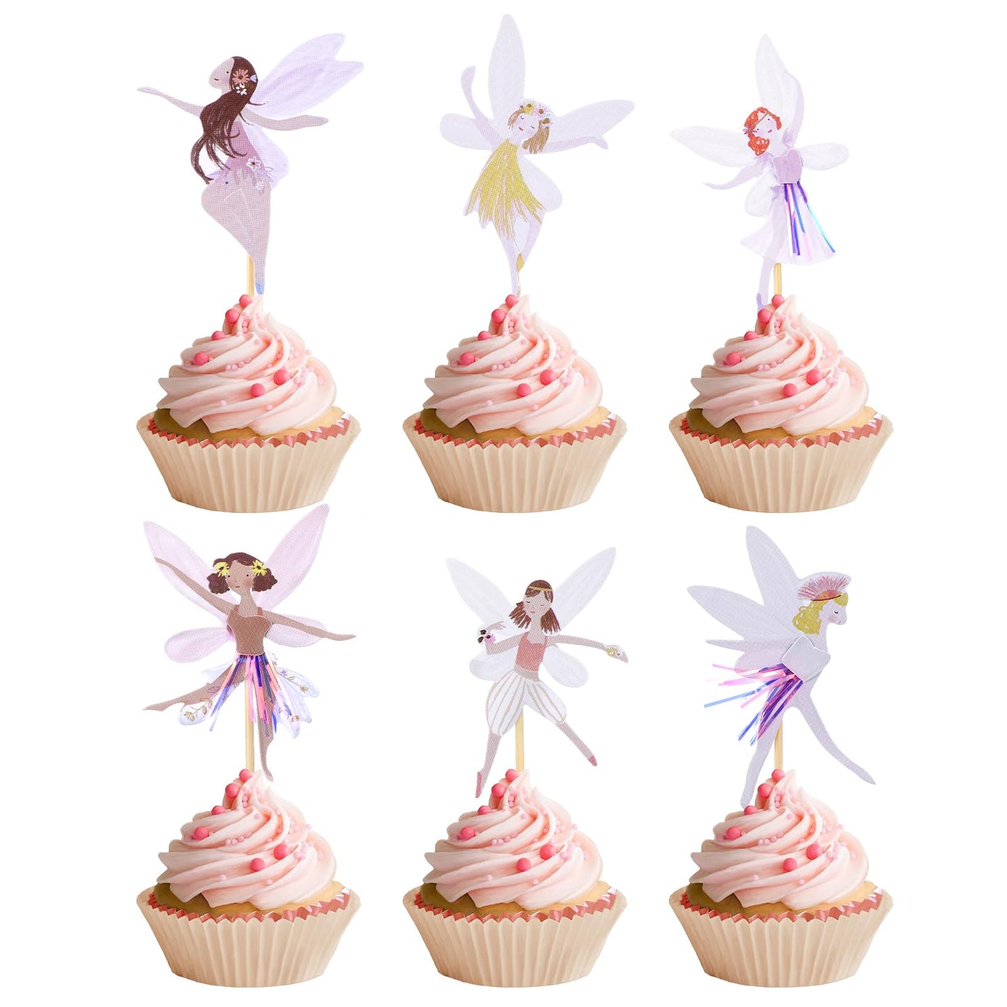 Wanmu 24 Pcs Fairy Cupcake Topper, Birthday Party Cupcake Topper, Wing Angel Fairy Theme Party Decoration, Ballet Dancer Cake Decorations, Baby Shower Supplies Fairy Wedding Decorations