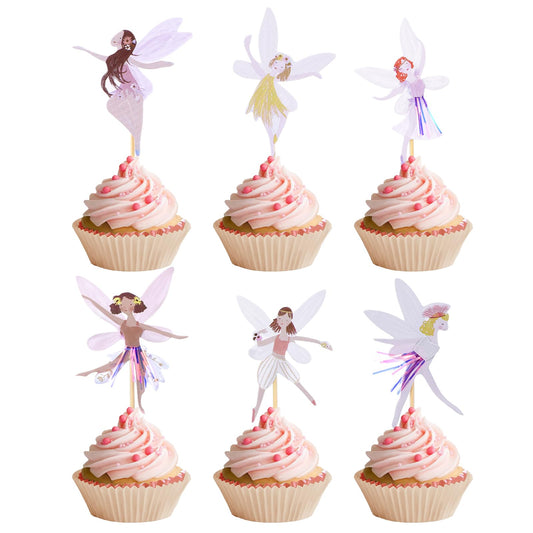 Wanmu 24 Pcs Fairy Cupcake Topper, Birthday Party Cupcake Topper, Wing Angel Fairy Theme Party Decoration, Ballet Dancer Cake Decorations, Baby Shower Supplies Fairy Wedding Decorations