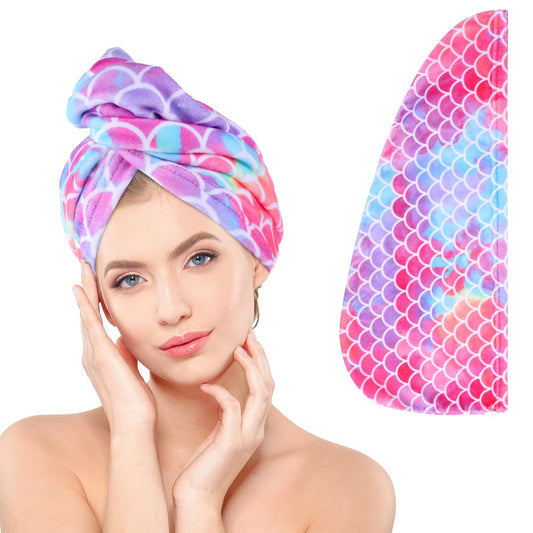 WLLHYF 1 Pack Microfiber Hair Towel Coral Velvet Quick Drying Hair Turban Super Absorbent Hair Drying Wrap Towels Elastic Anti Frizz Towel for Women Men Kids All Hair Style (Colorful)