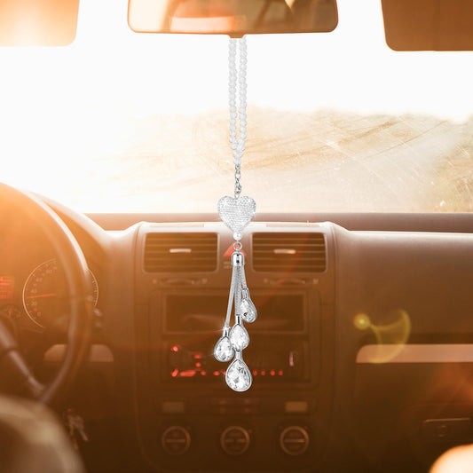 Sibba Heart Diamond Car Hanging Bling Accessories Crystal Car Rear View Mirror Charms Car Decoration Lucky Decor Interior Hanging Ornament Pendants Rhinestone Glitter Hanging Ornaments for Women