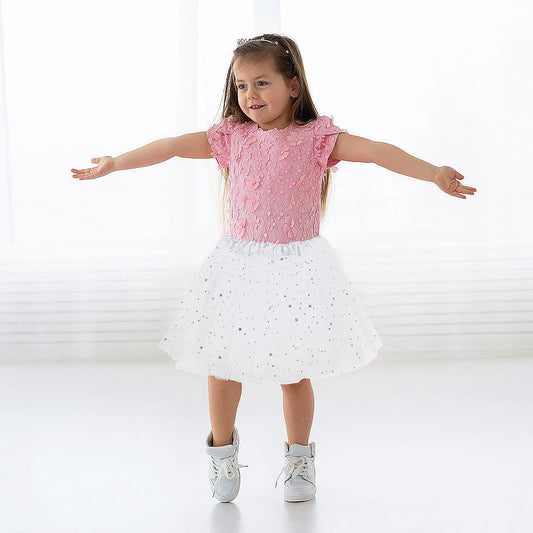Sibba Sparkle Tutu Skirt Princess Ballet Dance Skorts 3 Layered Tulle Sequin Star Skirts Role-Playing Easter Day Cosplay Christmas Parties for Girls Toddler 2-7 Years Sports Outdoor Clothing (White)