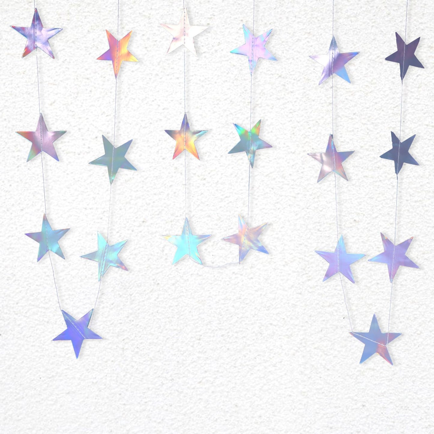 Gjinxi Pack of 3 Iridescent Hanging Stars Decorations Garland Bunting Banner 400 cm Laser Sparkling Small Stars Sparkling Background for Wedding Engagement Birthday Hen Party