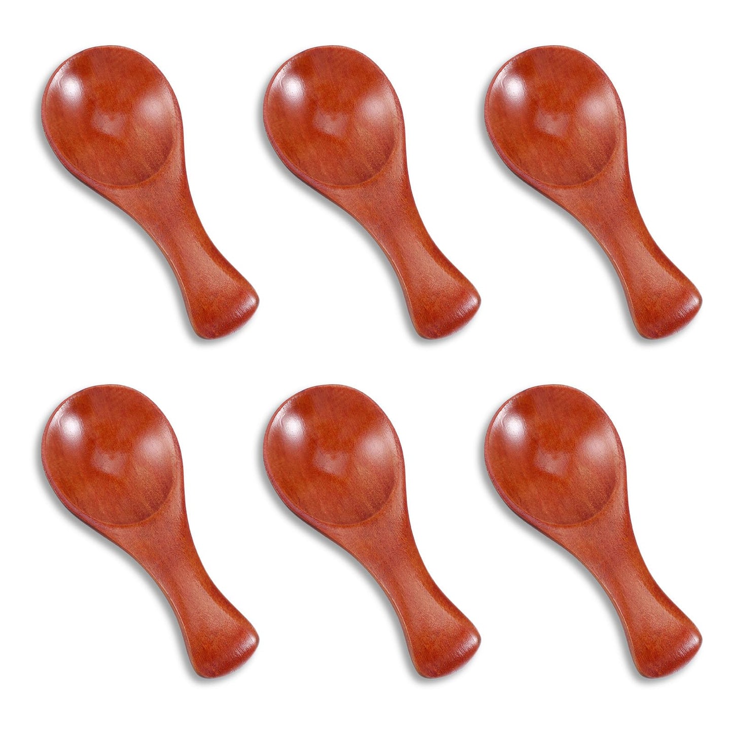 Wanmu 6Pcs Small Wooden Spoons, Wooden Salt Spoon, Mini Wood Spoon with Short Handle, Tiny Scoop Teaspoon Wood Serving Utensils, Brown Mini Wood Teaspoons for Honey, Salt, Loose Leaf Tea
