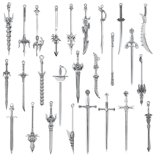 Antique Swords Knife Bookmark Gjinxi Sword Charms Pendants 26 Pcs Vintage Sword Windspeed Silver Bookends Creative Bookmarks for Booklovers Presents Reading Crafting Book Accessories DIY(Silver?