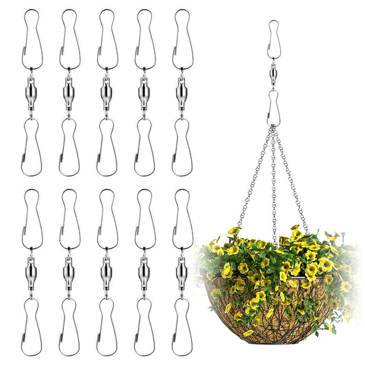 Sibba Swivel Hooks Clips 10 Pcs Smooth Spinner Dual Hangers Twisters Pegging Spiral Tails Windsock Stainless Steel Spin Clips Fit Hanging Wind Sock, Chimes Crystal (Silver)