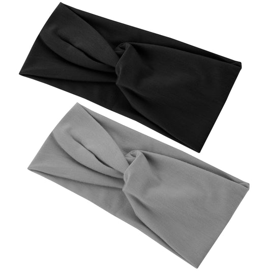 Sibba Headbands Head Bands 2 PCS Non Slip Knotted Boho Hairband Elastic Wraps Wide Stretchy Fabric Cloth Headwear Workout Styling Soft Headpiece 90s Curly Halloween Hair Accessories Women Girls