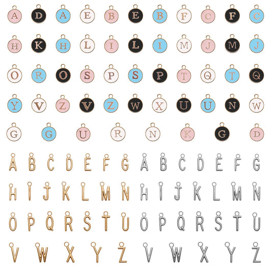 Dimeho 104 Pcs Letter Charms Jewelry Making Mixed Initial Pendants Double Sided Alphabet Charms for Necklace Earrings Bracelet Keychain Birthday Mother's Day Craft Findings