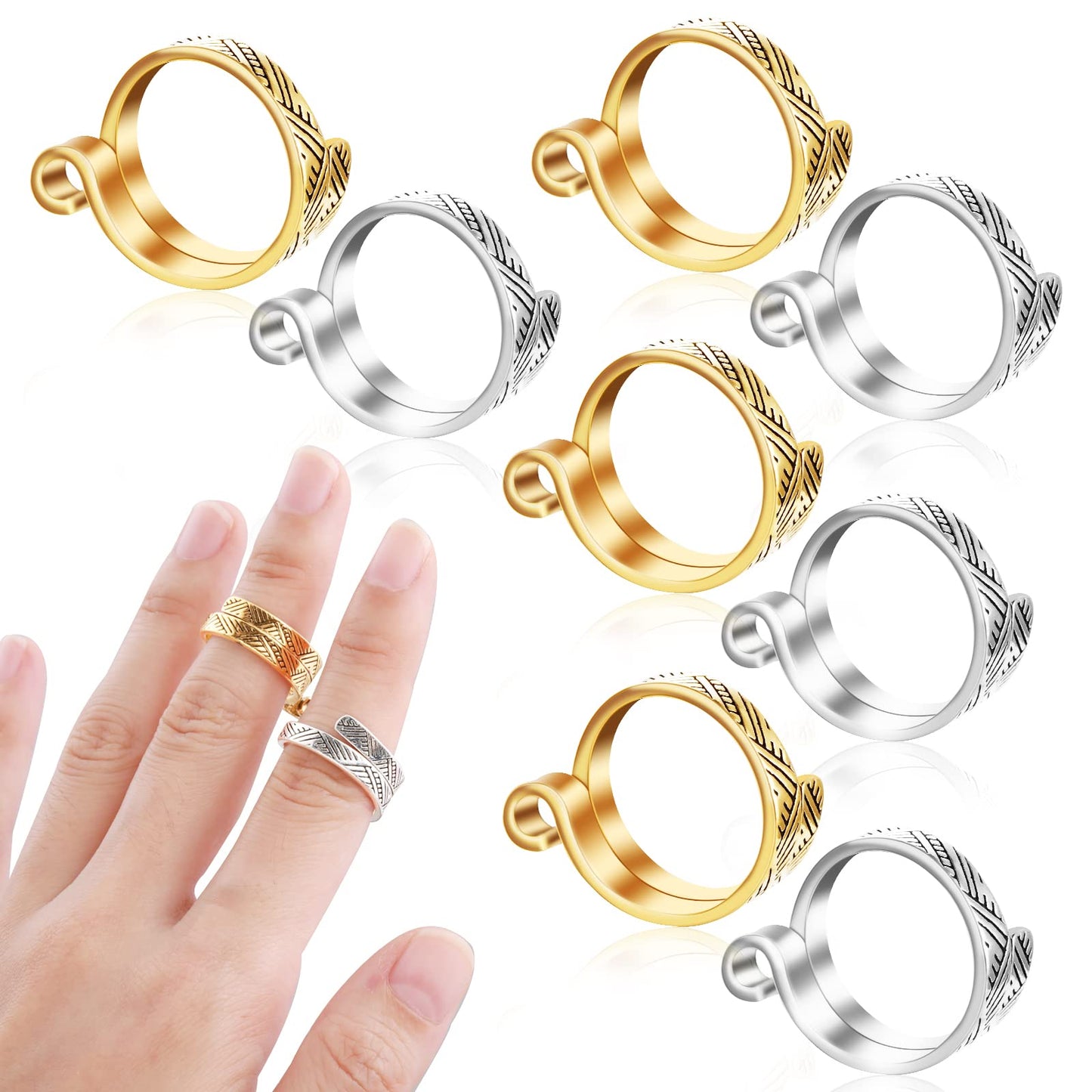 Sibba Braided Knitting Crochet Yarn Holder Ring Accessories Stitch Counters Crocheting Tools Finger Guide Blocking Loop Loom Notions Adjustable Decorative Hooks Crafts Sewing Supplies Kit(8 PCS)