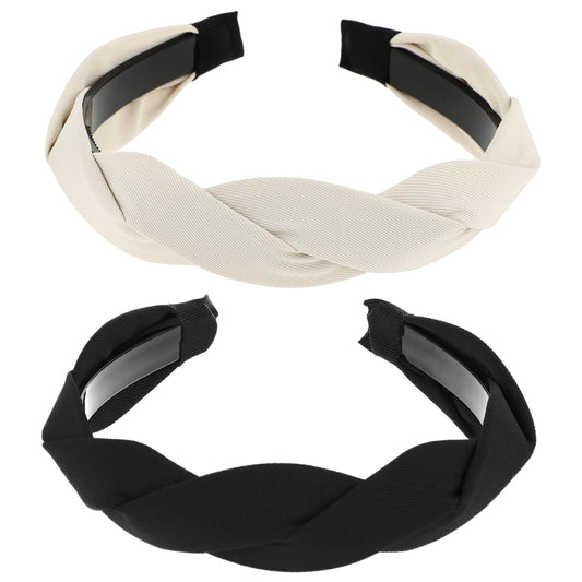 Sibba Headbands Head Bands 2 PCS Hair Long Thick Braided Hairband Non Slip Wide Fabric Braid Top Knot Cloth Comfortable Elastic Bow Weaving Hairhoop Holiday Women Girls