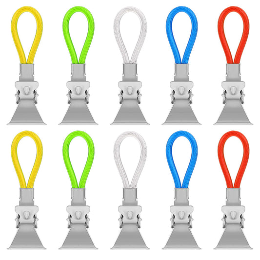 COMNICO Tea Towel Clips, 10Pcs Multicolour Kitchen Towel Hanging Clip Metal Storage Clips with Hanging Loop Multipurpose Cloth Hook Clip Hangers for Bedroom Bathroom Kitchen Cupboard