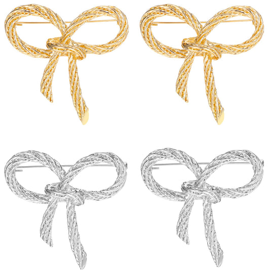 Wanmu Pack of 4 Cute Twisted Bow Brooch Bow Brooches Women's Brooch Pin Bow Pin Brooch Pin Brooch Party Dress Brooch Elegant Jewellery Gift for Women and Girls, Zinc