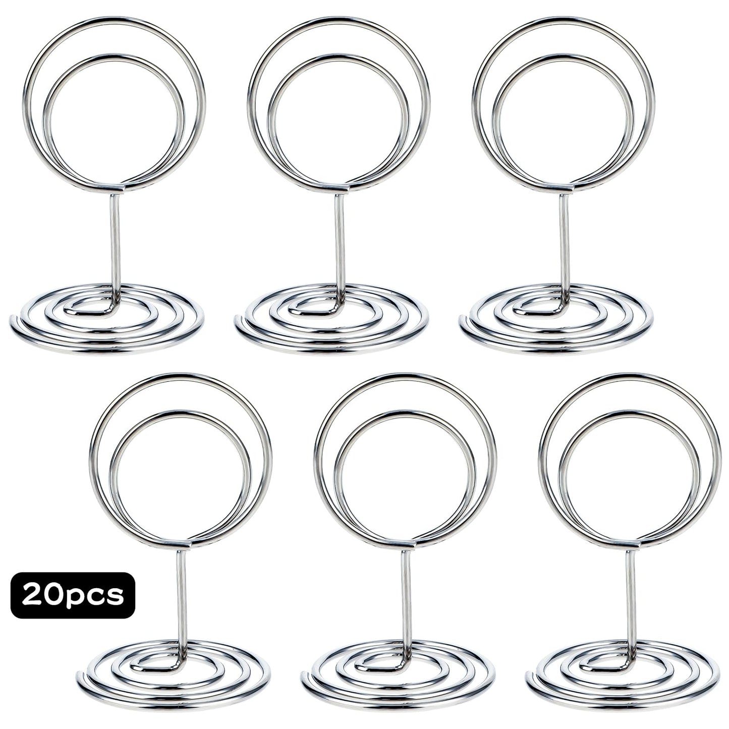 Dimeho 20 Pack Table Number Holders Silver Place Card Stands Small Wire Picture Holders Elegant Metal Menu Clips Decoration for Centerpieces Memo Photo Name at Wedding Anniversary Party