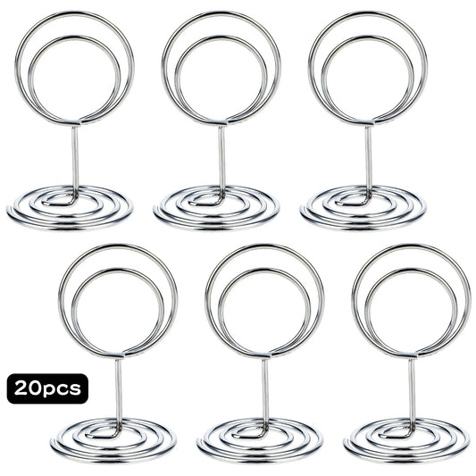 Dimeho 20 Pack Table Number Holders Silver Place Card Stands Small Wire Picture Holders Elegant Metal Menu Clips Decoration for Centerpieces Memo Photo Name at Wedding Anniversary Party