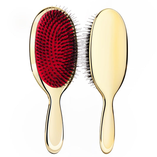Sibba Anti-static Hair Brush Paddle Massage Hair Extension Brush Professional Detangle Natural Bristle Cushion Nylon Brush Comb for Women(Light Gold)