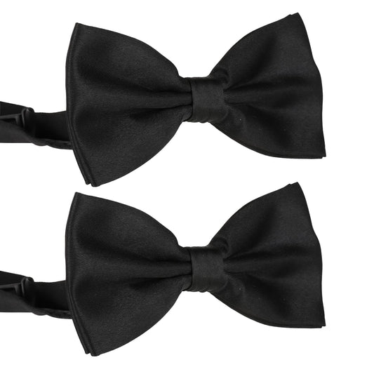 COMNICO 2 Pcs Men's Pre Tied Bow Ties Black Adjustable Bowtie Polyester Yarn Plain Formal Neck Tuxedo Bowtie for Wedding Party