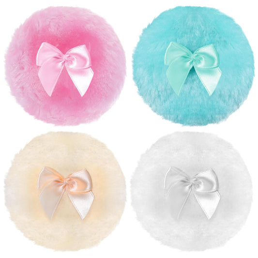 Sibba 4Pcs Large Fluffy Powder Puff, 3.5 Inch Ultra Soft Washable Reusable Velour Face Body Powder Puff Loose Powder Puffs Wet Dry Makeup Tool
