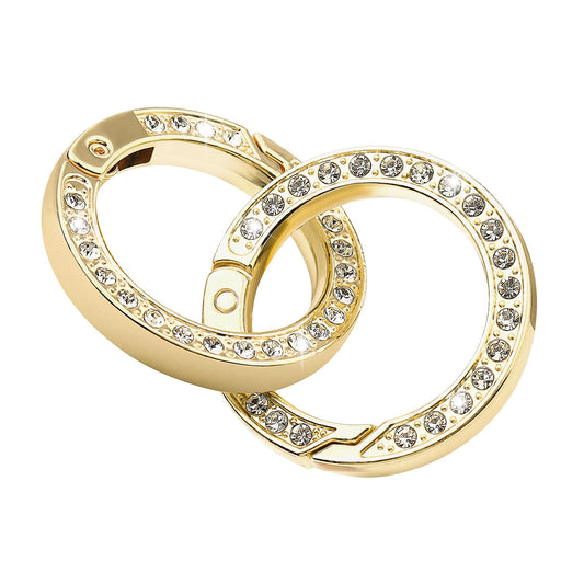 COMNICO 4 Pack Round Carabiner Gold Metal Rhinestone Spring O Rings Camping Backpack Buckle Keyring Clip Hook Repair Parts for DIY Handbag Purse Shoulder Strap(Diameter 1.37 Inch)