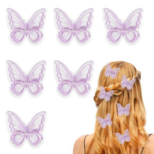 Sibba 6 pcs Purple Butterfly Hair Clips for Girls Women, Toddler Butterfly Small Tiny Hair Clips Lace Embroidery Hair Bow Pins Barrette Moving Wings Wedding Hair Accessories For Halloween Party Decor