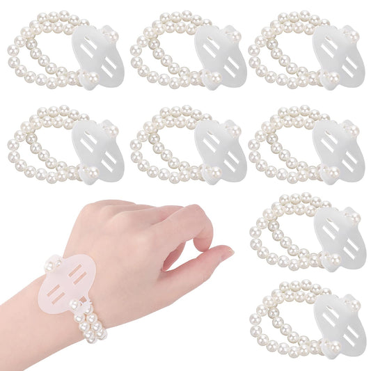 Sibba 8 Pieces Elastic Pearl Wrist Bands Wristlets Stretch Pearl Wedding Wrist Corsages DIY Decor Accessories for Wedding Festival Beach Party Prom Flowers Handmade Corsage