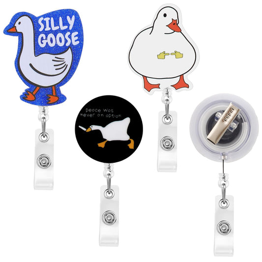 3Pcs Retractable Badge Reel Silly Goose ID Clip Acrylic Badge Accessories Name Tag Card Funny Goose Badge Holder for Teacher Student Office Worker Medical Assistant Nursing Doctor