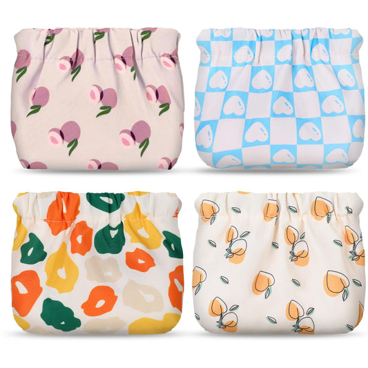 COMNICO 4 Pcs Small Makeup Bag Organizer for Purse, Portable Lipstick Cosmetic Key Mini Storage Coin Pouch Travel Toiletry Bag Spring Clip Automatic Closure Cloth Fower Makeup Bag Women Gifts