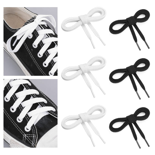 Sibba 12 pcs Flat Shoelaces 8mm Durable Wide Shoe Lace for Sport Trainers Walking Hiking Boots Football Athletic Casual Shoes Replacements Lace for Women Men Adults Children Kids Laces(White & Black)